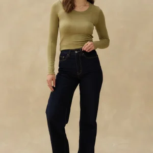 Jeans High Rise Straight Dark Rinse Kuwalla Tee