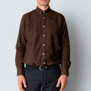 Clean Cut Copenhagen Oxford Stretch Plain L/S Dark Brown Melange