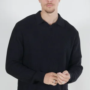 Jack & Jones Relaxed Fit Structered Knit Polo Black