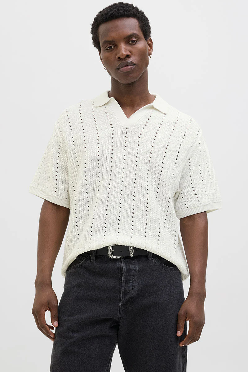 Jack & Jones Aros Knit Easter SS Crochet Polo Sea Salt – Image 2