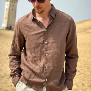 Solid Enea Allan Linen Shirt LS Shitake