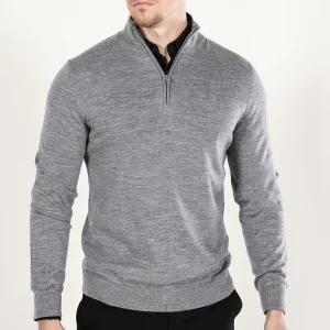 Selected Tray LS Merino Knit Half Zip Medium Grey Melange