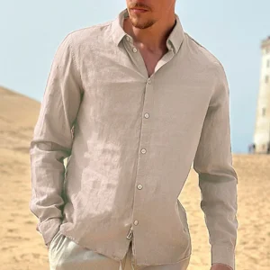 Solid Enea Allan Linen Shirt LS Oatmeal