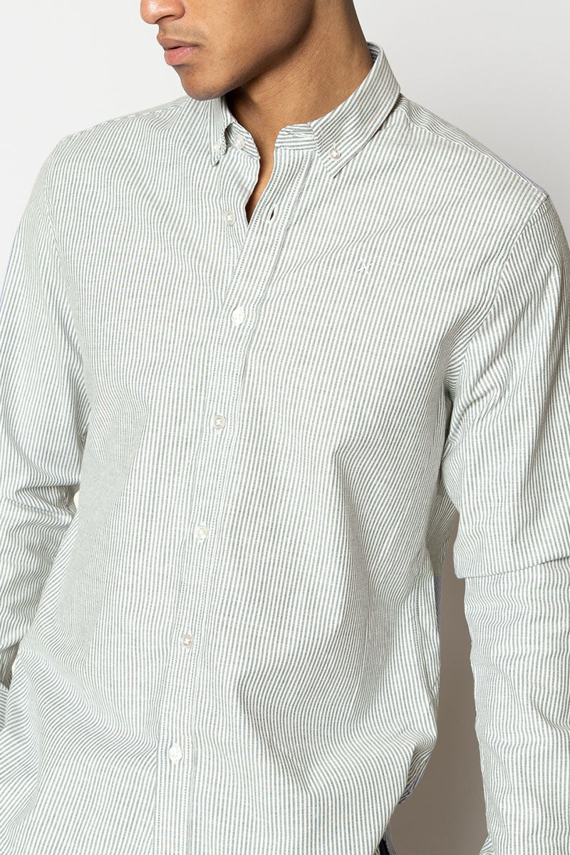 Clean Cut Copenhagen Oxford Stretch Stripe L/S Dusty green striped – Image 2