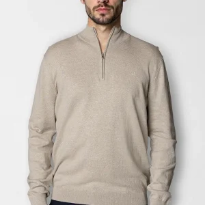 Clean Cut Copenhagen Claude half zip knit Ecru Melange