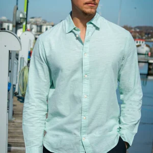 Selected Slim Sun Linen Shirt LS Iceberg Green / White