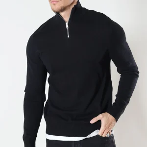 Jack & Jones JJEEMIL KNIT HALF ZIP NOOS Black