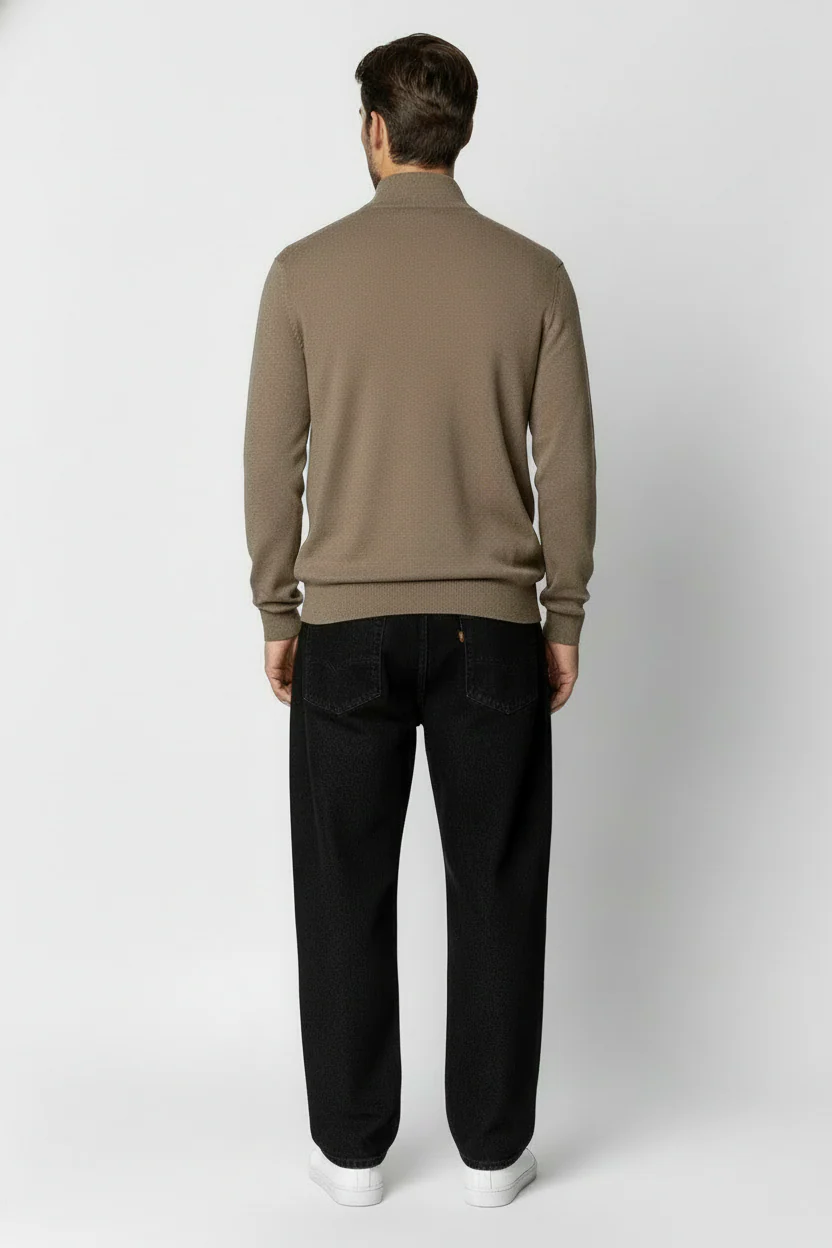 Clean Cut Copenhagen Claude half zip knit Dark beige melange – Image 4