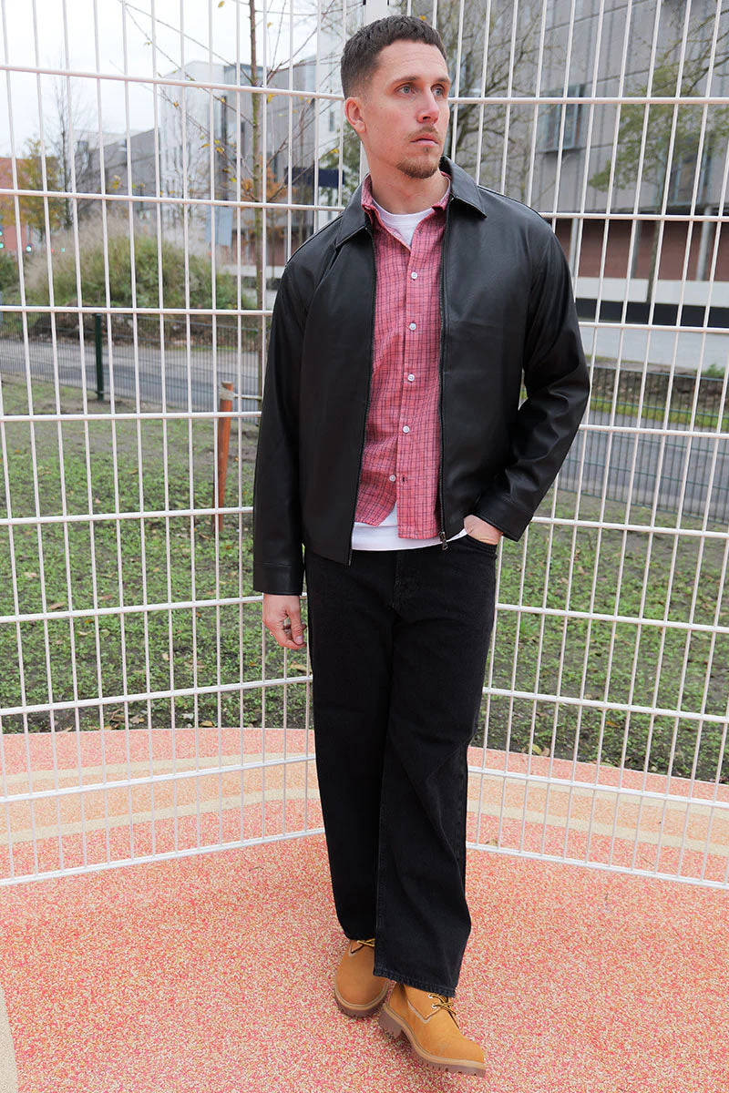 Jack & Jones Party PU Zip Overshirt Black – Image 2