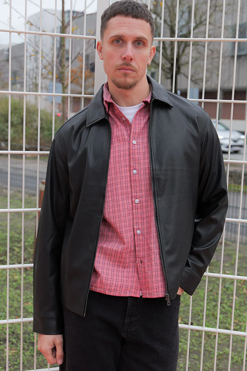 Jack & Jones Party PU Zip Overshirt Black