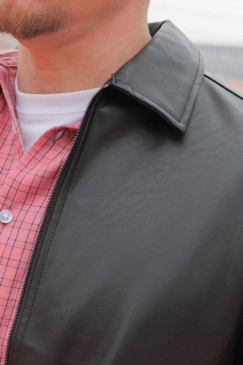 Jack & Jones Party PU Zip Overshirt Black – Image 4