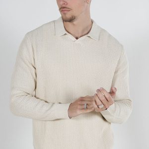 Jack & Jones Relaxed Fit Structered Knit Polo Summer Sand