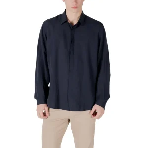 Antony Morato Classic Blue Linen Blend Long Sleeve Round Neck Shirt