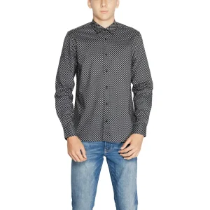 Antony Morato Grey Geometric Classic Long Sleeve Cotton Shirt (Chemise en coton à manches longues géométriques)