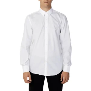 Antony Morato Hommes Chemise à manches longues en coton blanc à col rond