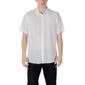 Antony Morato White Short Sleeve Round Neck Linen Lyocell Shirt