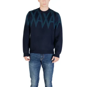 Armani Exchange Blue Print Wool Blend Knit Sweater