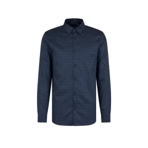 Armani Exchange Bleu Chemise à manches longues et col rond en coton imprimé pour hommes