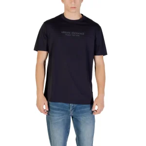 Armani Exchange - T-shirt en coton imprimé bleu pour hommes