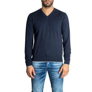 Armani Exchange Blue V Neck Cotton Cashmere Sweater