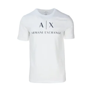 Armani Exchange Homme - T-shirt à col rond en coton imprimé blanc