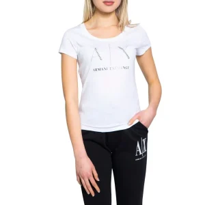 Armani Exchange - T-shirt imprimé en coton blanc pour femmes