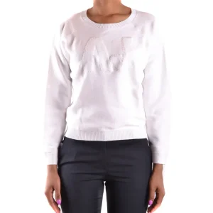Armani Jeans Women White Cotton Round Neck Knit Top (Top en coton à col rond)
