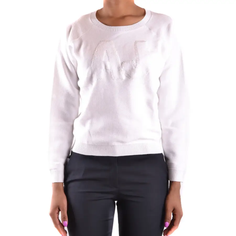 Armani Jeans Women White Cotton Round Neck Knit Top (Top en coton à col rond) – Image 2