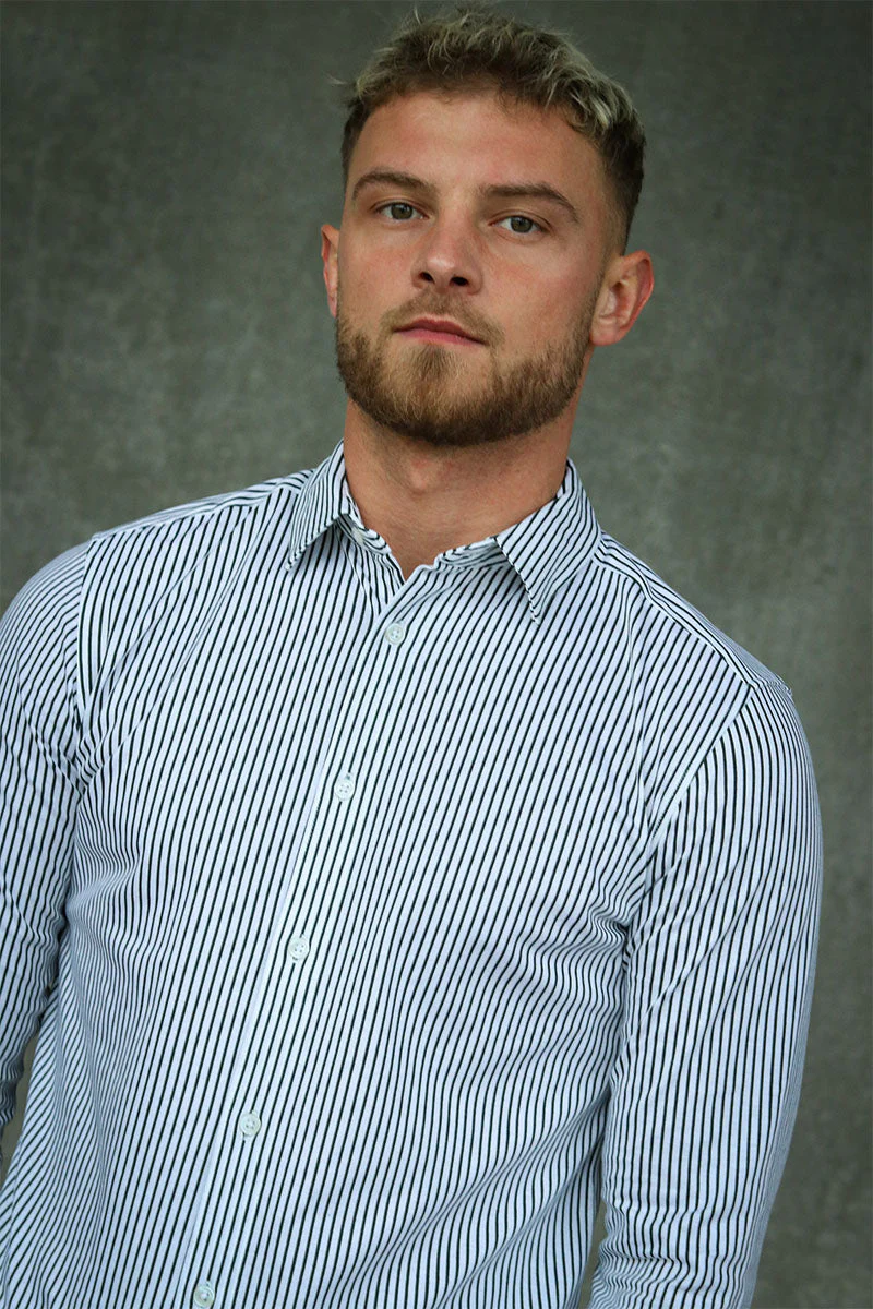 Only & Sons Miles Stripe LS Stretch Shirt Rosin – Image 4