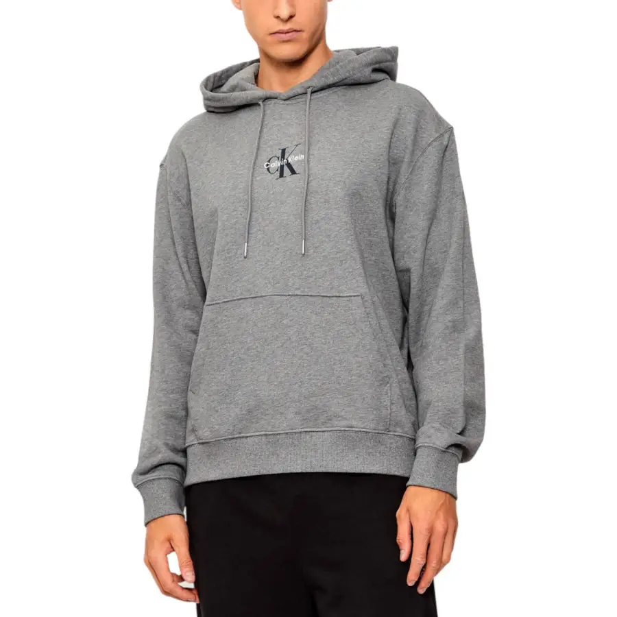 Beige Calvin Klein Jeans Long Hooded Mens Sweatshirt with Pocket – Image 7