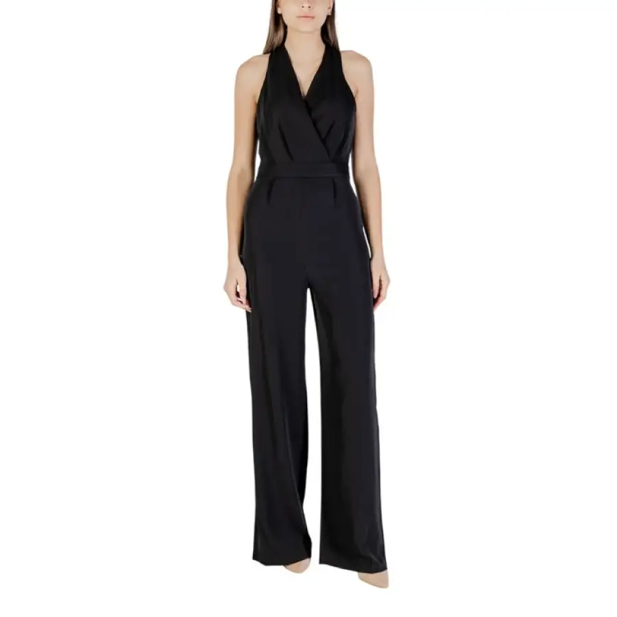 Black Sleeveless Wide Leg Halter Jumpsuit