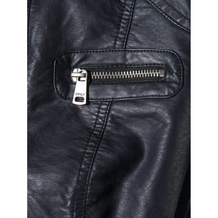 Blazer noir long à col roulé et à poches zippées pour femmes – Image 4