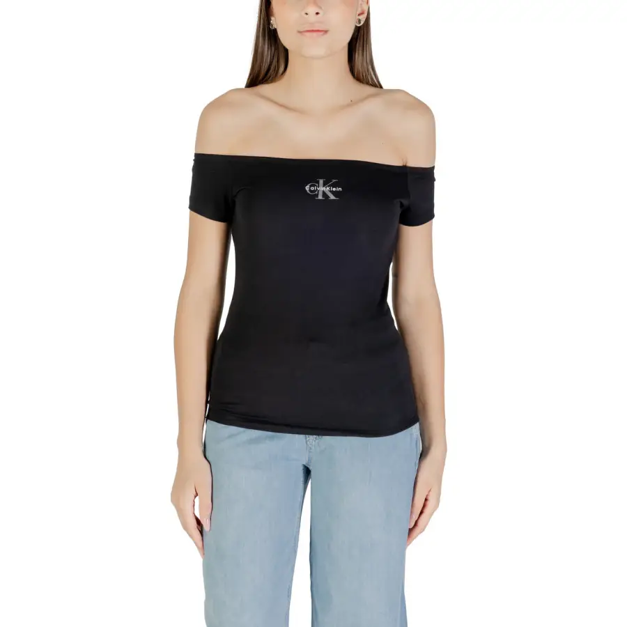 Calvin Klein Jeans Black Print Boat Neck Womens Top – Image 2