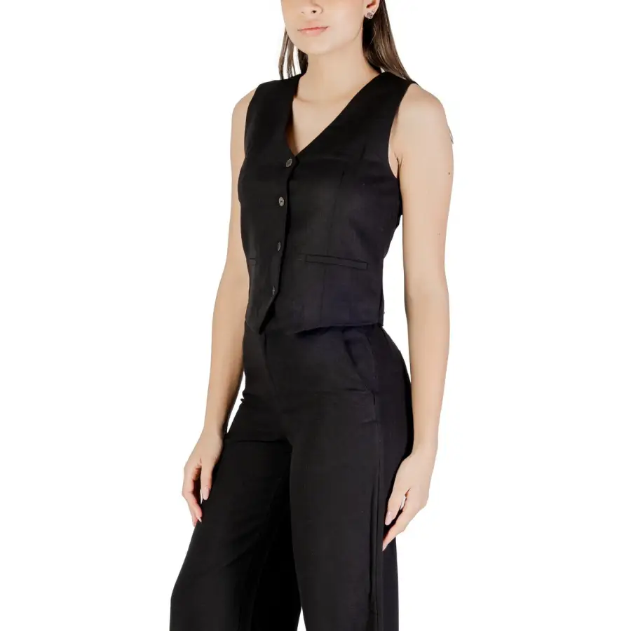 Black Sleeveless Linen Viscose V Neck Gilet with Front Pockets – Image 4