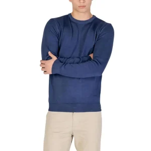 Pull à col rond en laine bleue pour hommes