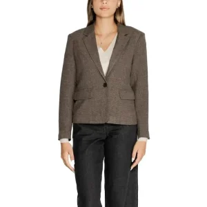 Blazer noir en laine marron avec boutons et poches sur le devant pour femmes