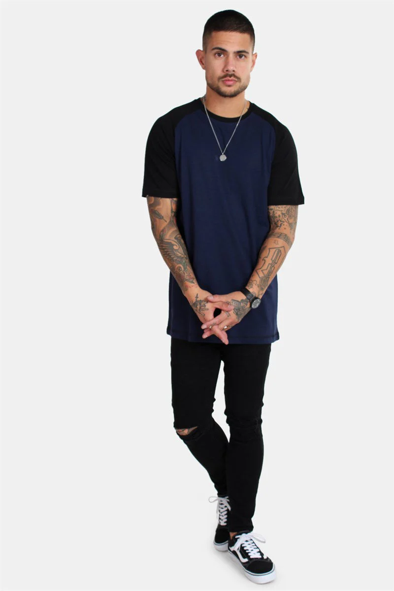 Basic Brand Raglan T-shirt Blue Navy/Black – Image 3