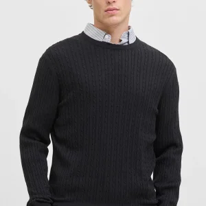 Jack & Jones Emil Knit Cable Crew Neck Black