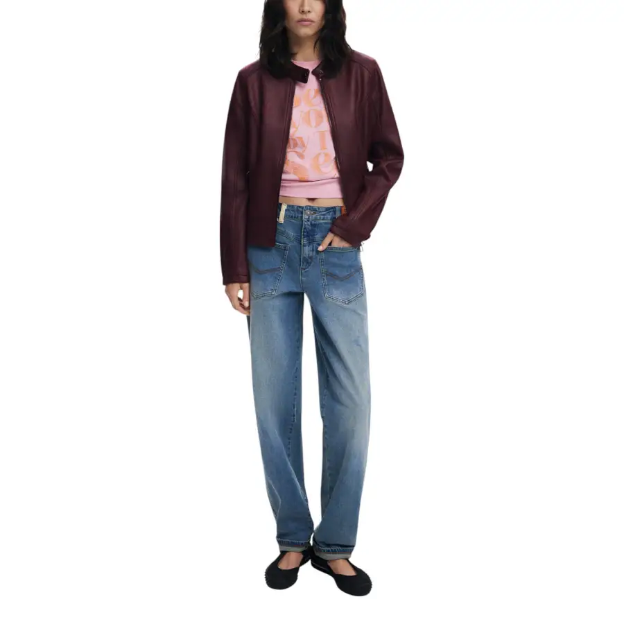 Desigual Bordeaux Zip Front Long Blazer for Women – Image 4