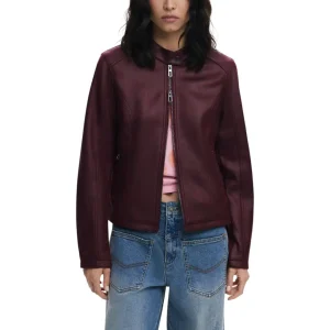 Desigual Bordeaux Zip Front Long Blazer for Women