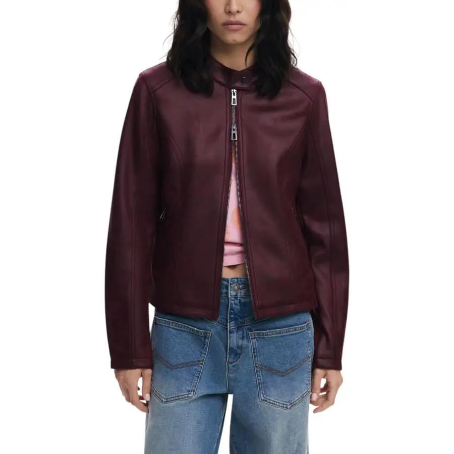 Desigual Bordeaux Zip Front Long Blazer for Women