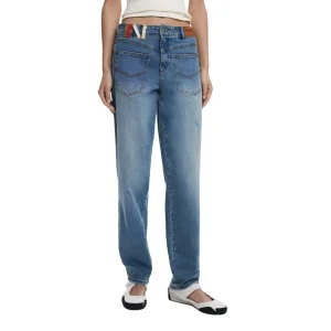 Desigual Femme Bleu Jeans Automne Hiver avec Effet Usé