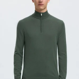 Selected Tray LS Merino Knit Half Zip Deep Forest