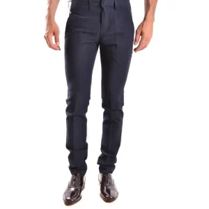 Dondup Hommes Bleu Pantalon en coton lin Printemps Eté