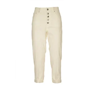 Dondup Women White Cotton Blend Trousers Fall Winter