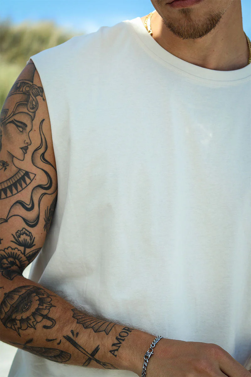 Urban Classics Open Edge Sleeveless Tee White Sand – Image 4