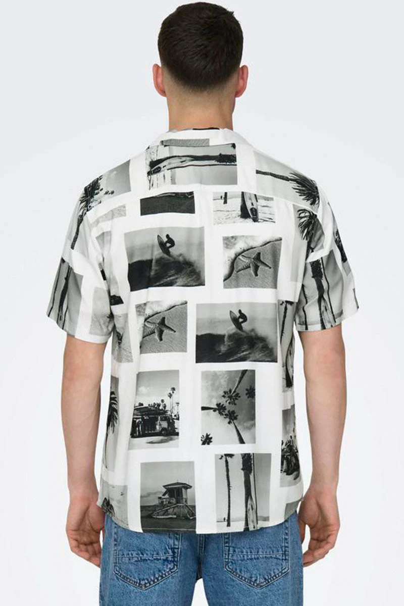 ONLY & SONS Nano Regular Cotton Viscose SS AOP Shirt Bright White – Image 6