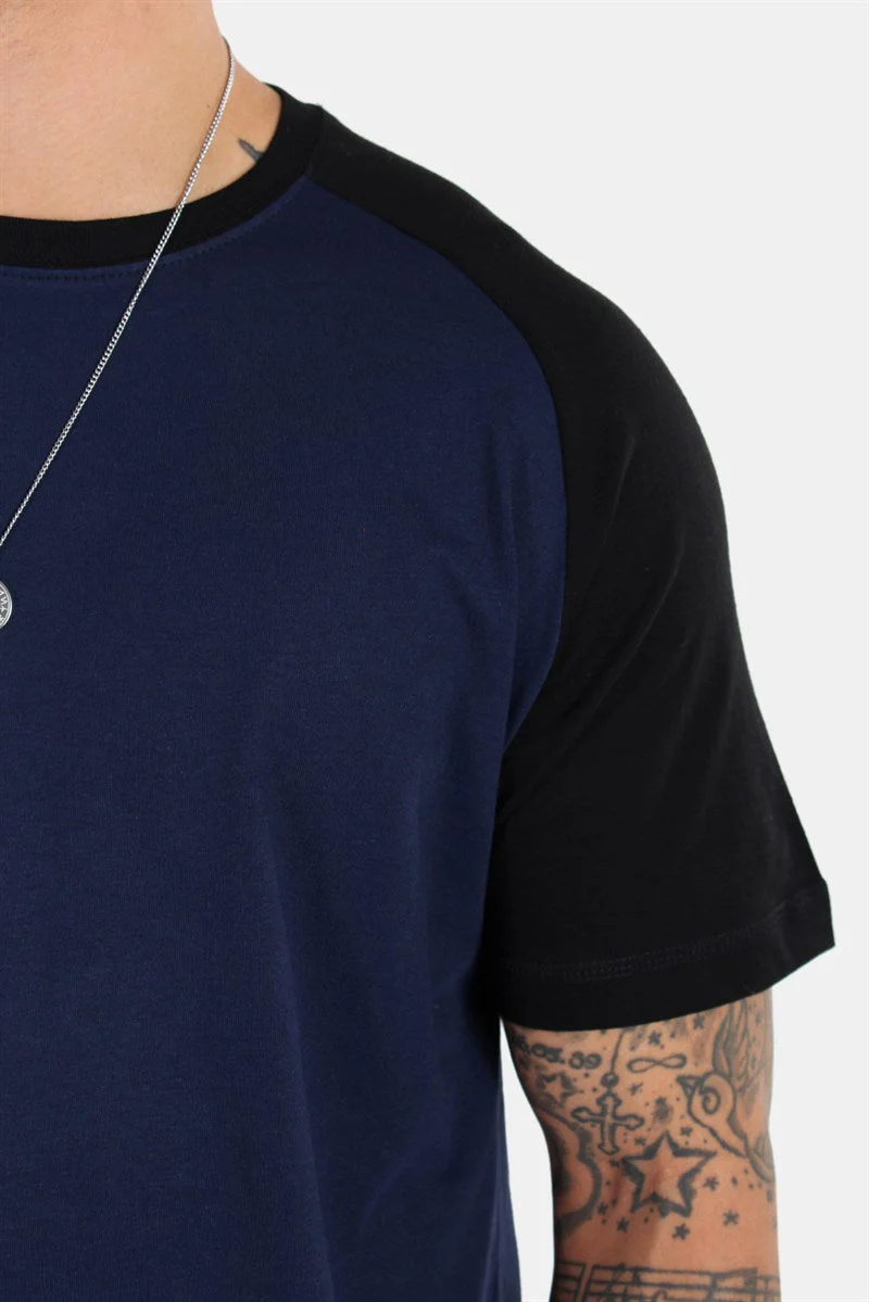 Basic Brand Raglan T-shirt Blue Navy/Black – Image 5