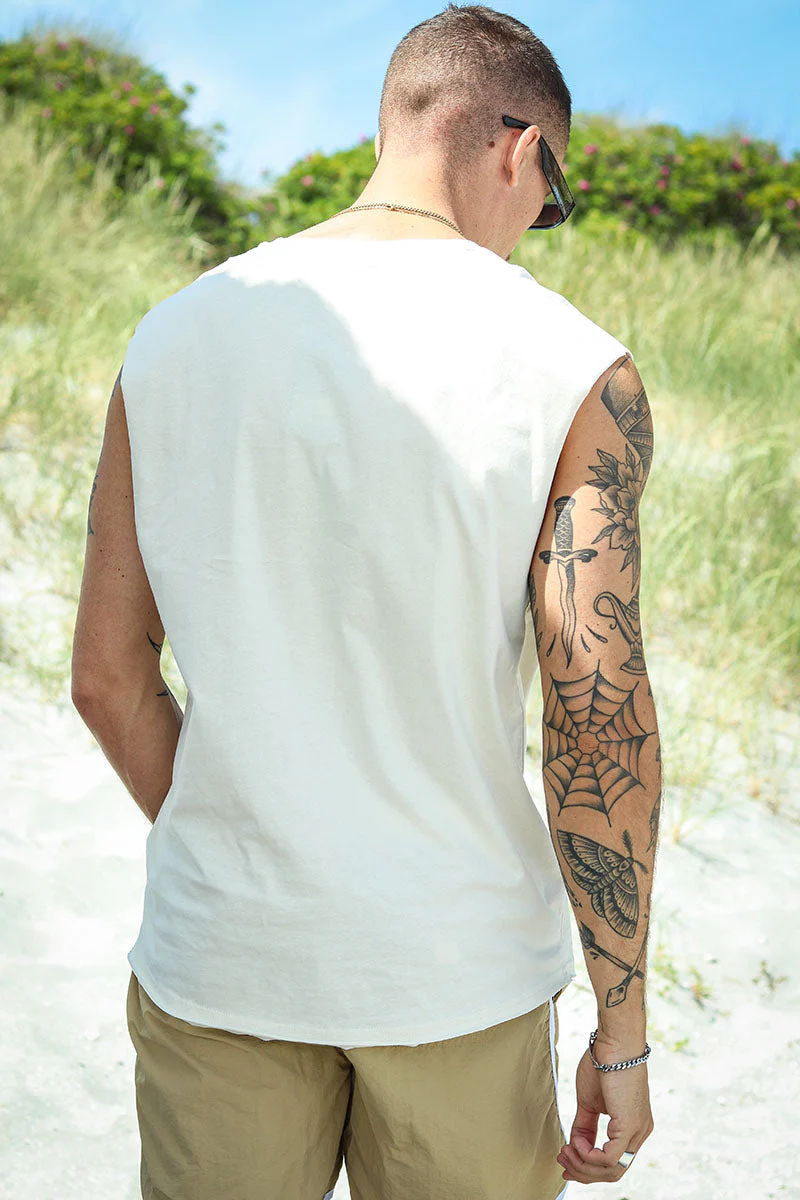 Urban Classics Open Edge Sleeveless Tee White Sand – Image 5