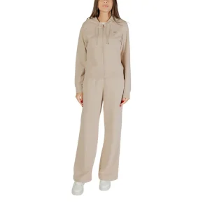 Ea7 Beige Combinaison femme à capuche en coton élasthanne avec poches avant et fermeture éclair
